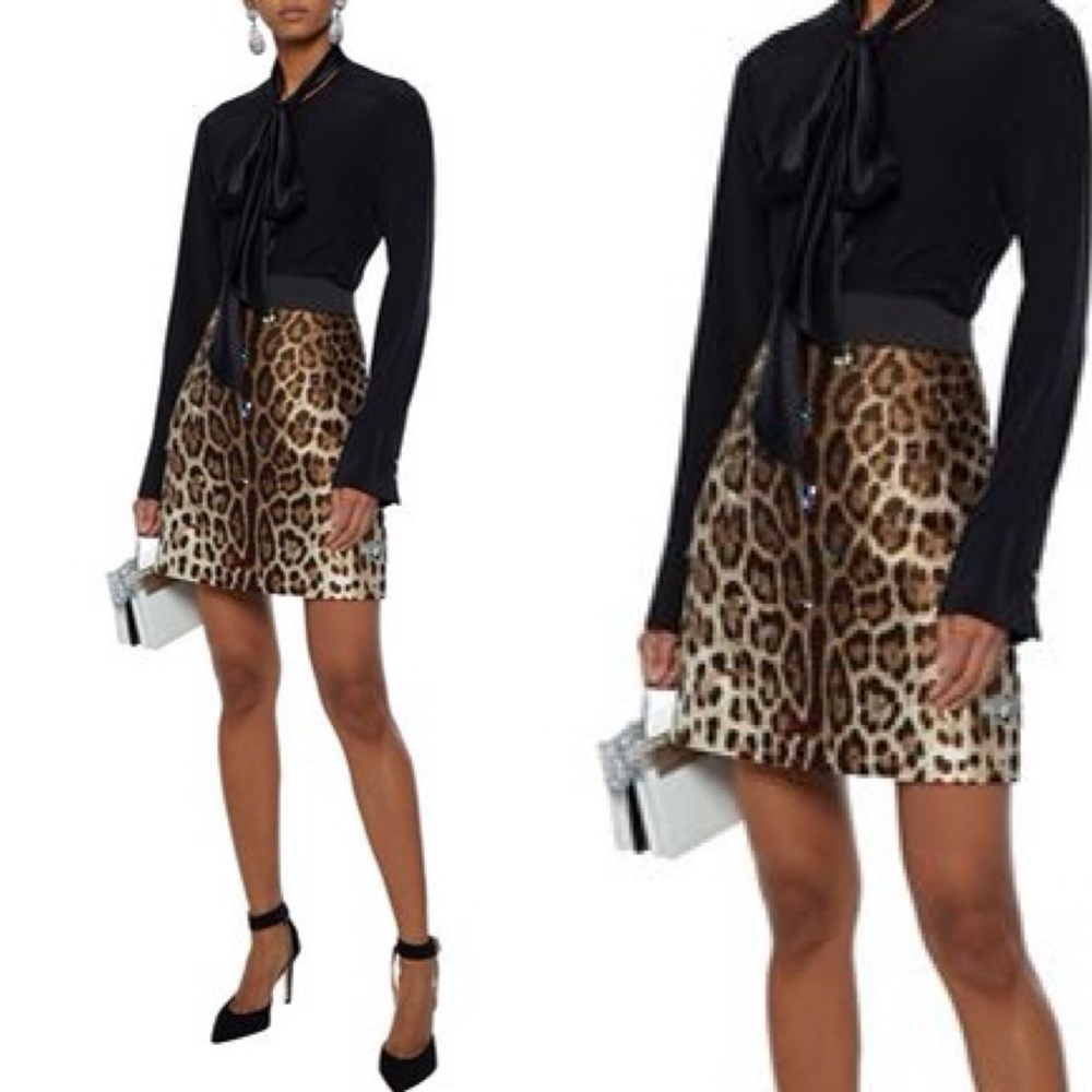 Dolce and Gabbana LEOPARD-PRINT SILK MINI SKIRT M